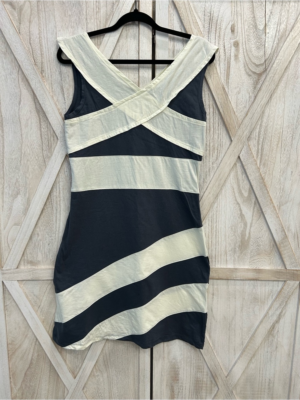 Synergy Organic Clothing Black and Cream Striped Mini Dress